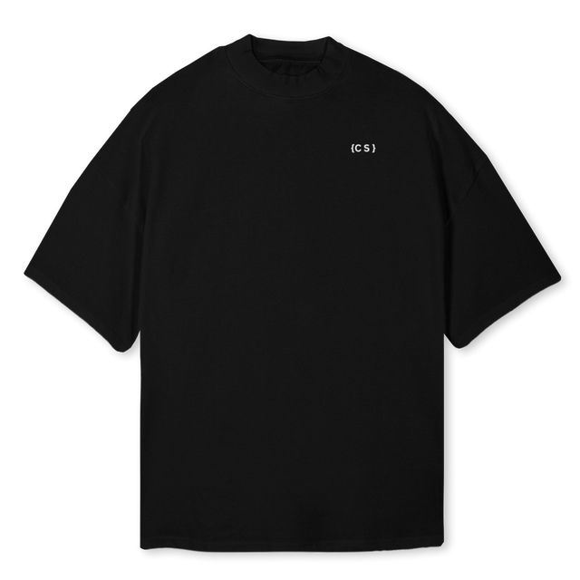 PROGRAM NEGRO Black Oversized Mock Neck Tee.