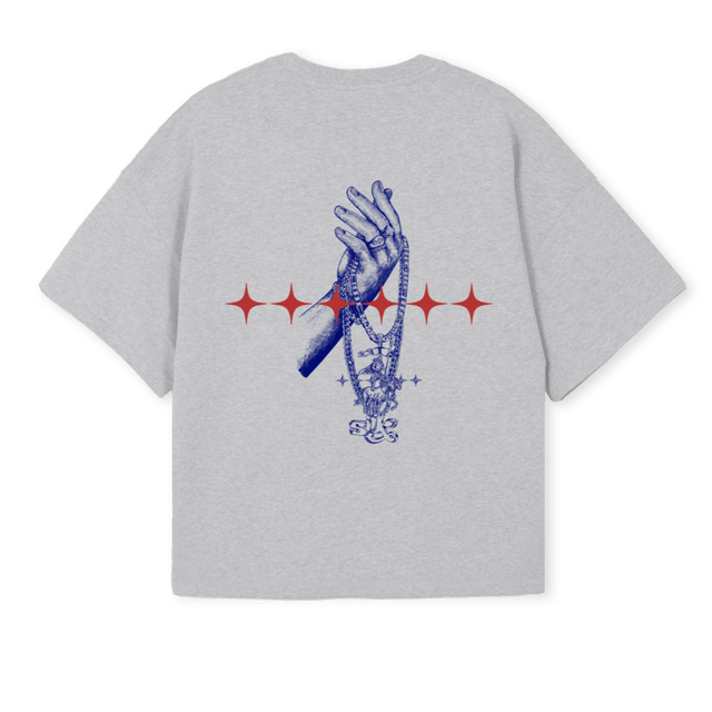 CLUBSILKCHAINTEE Light Grey Marl Oversized Boxy Tee.