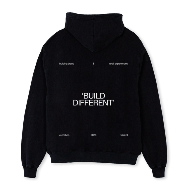 BUILD DIFFHOODIE Black Oversized Zipped Hoodie.