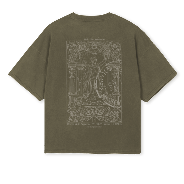 PERCEO Vintage Olive Oversized Boxy Tee.