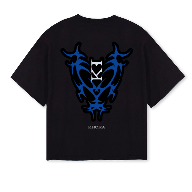 KHORAHEART Black Oversized Boxy Tee.