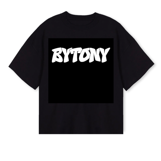 BYTONY Black Oversized Boxy Tee.