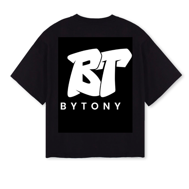 BYTONY Black Oversized Boxy Tee.