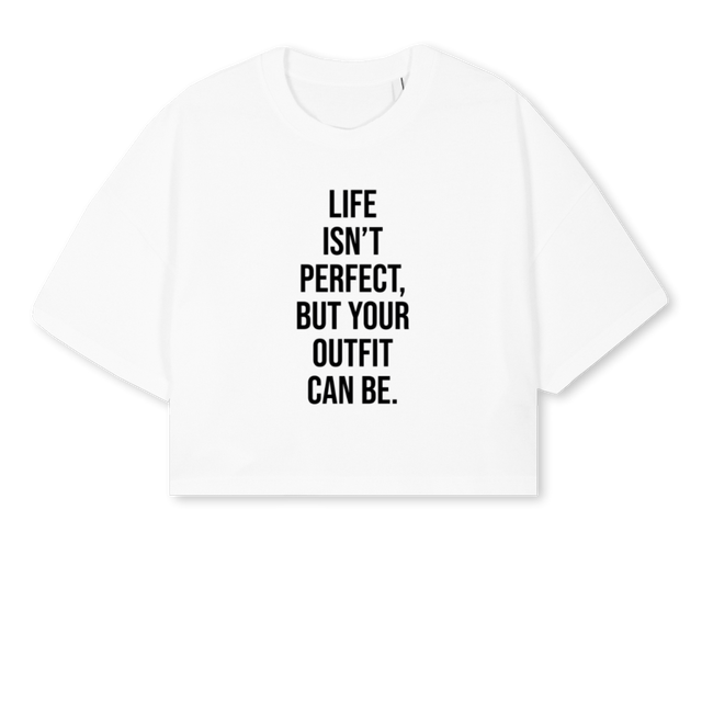 CROPDONNAMODA White Cropped Oversized Tee.