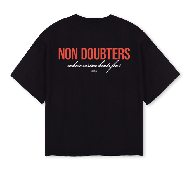 NON DOUBTERS BACK Black Oversized Boxy Tee.