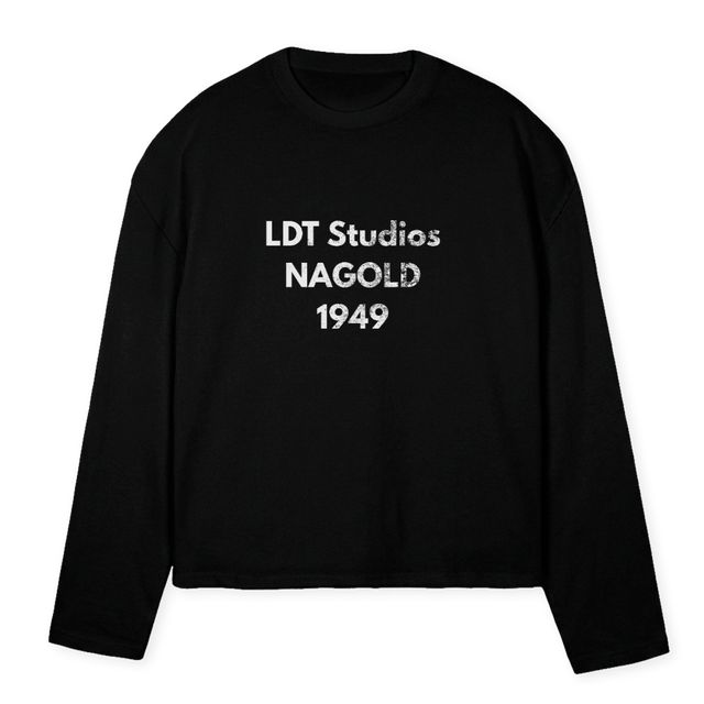 LDTSTUDIOSBLUELS_B Black Oversized Boxy LS Tee.