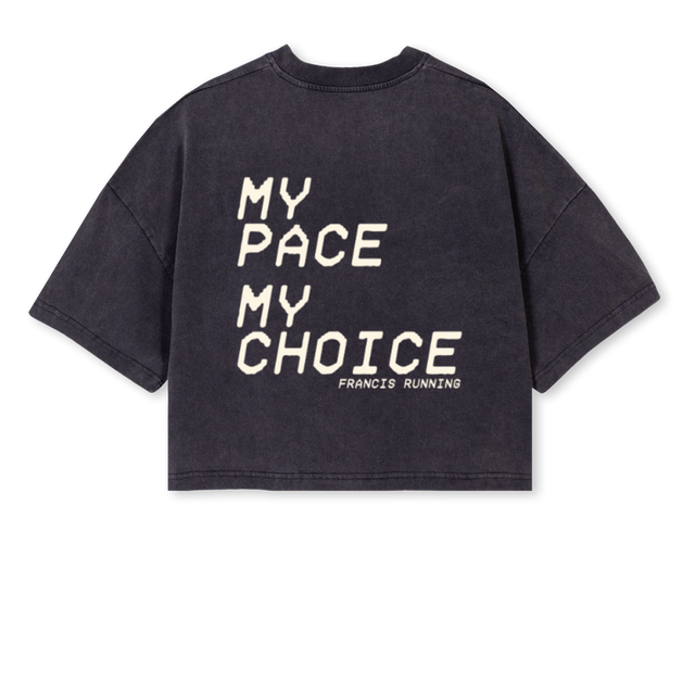 MY PACE MY CHOICE Vintage Black Cropped Oversized Tee.