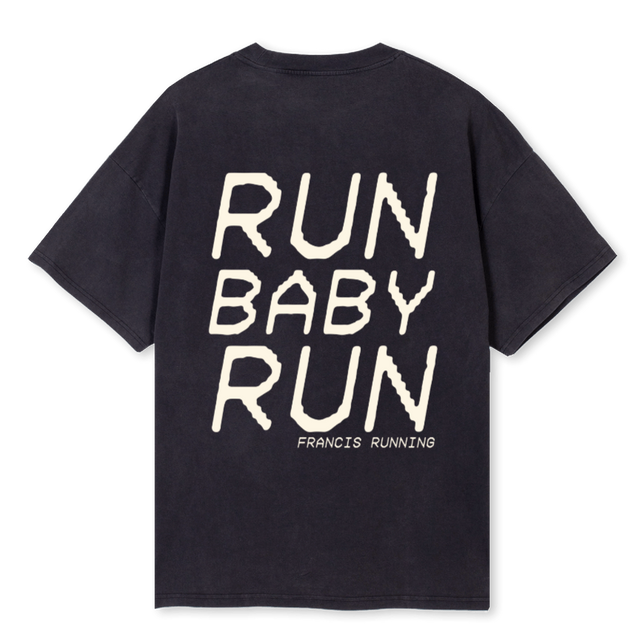 RUNBABYRUNMAN Vintage Black Oversized Tee.