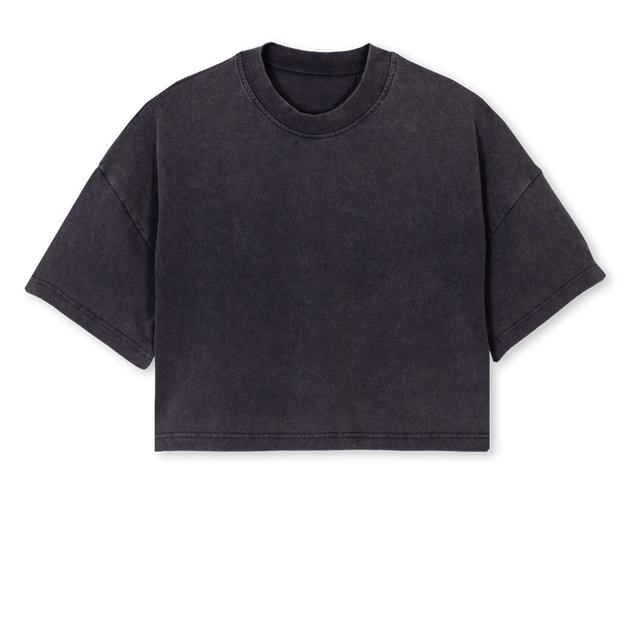 RUNBABYRUNWMNS Vintage Black Cropped Oversized Tee.