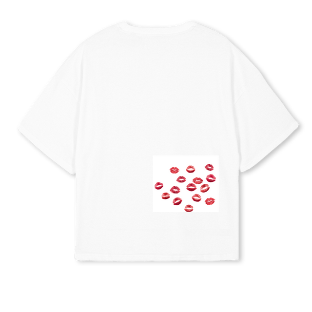 KISSSES TEW White Oversized Boxy Tee.