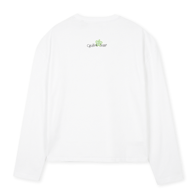 FLOWERPOWER White Oversized Boxy LS Tee.