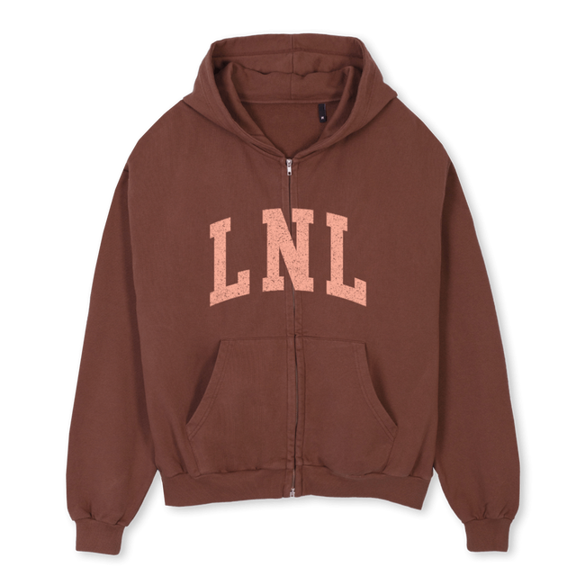 LNLBROWNSALMONHOODIE Vintage Brown Oversized Zipped Hoodie.