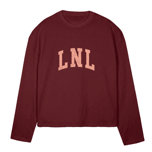 LNLBURGSALMLSTEE Burgundy Oversized Boxy LS Tee.