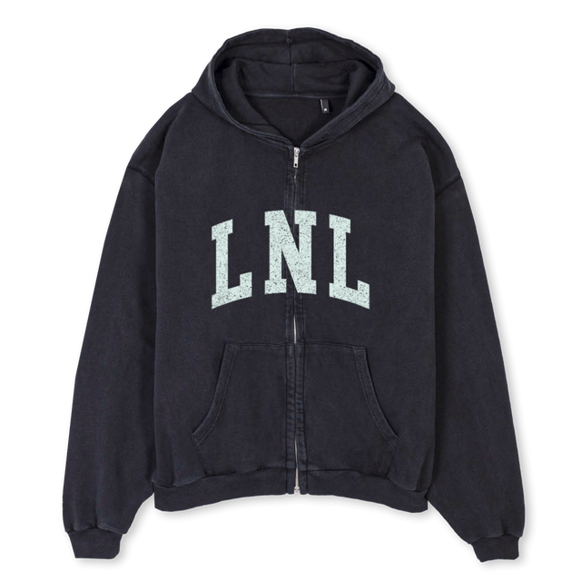 LNLBLACKMINTHOODIE Vintage Black Oversized Zipped Hoodie.