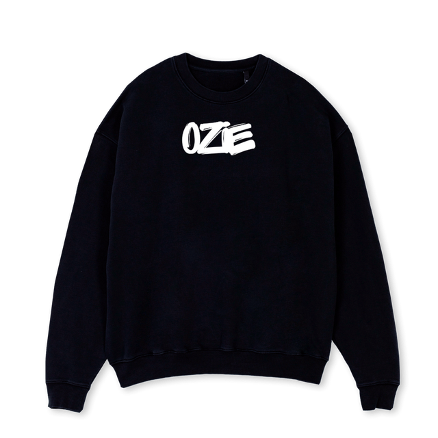 OZIECREWBLACK  Black Oversized Crewneck Sweater.