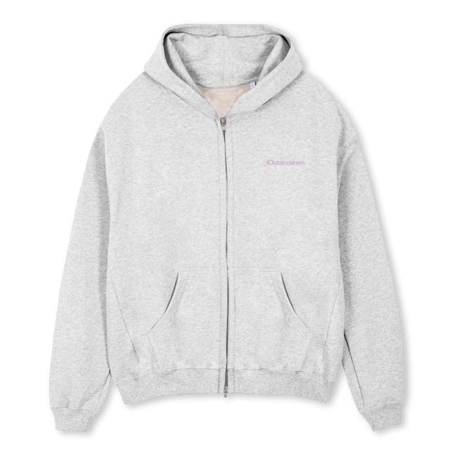 OZEANE PRINT Light Grey Marl Oversized Zipped Hoodie.