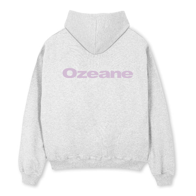OZEANE PRINT Light Grey Marl Oversized Zipped Hoodie.