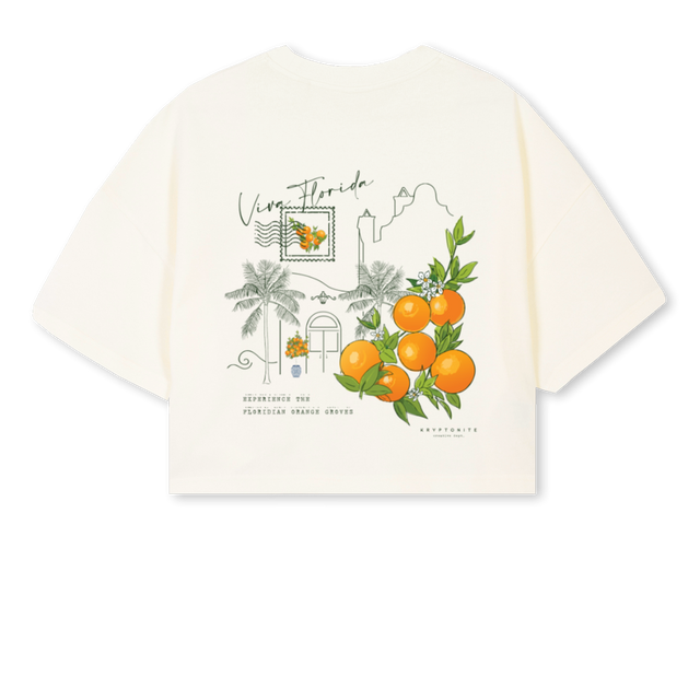 KCD VFCROP Cream Cropped Oversized Tee.