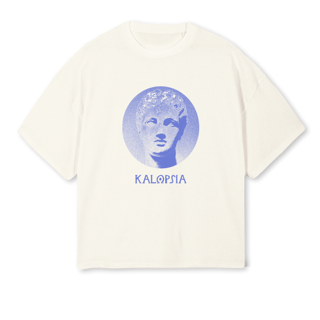 BLUEBUSTTEE Cream Oversized Boxy Tee.