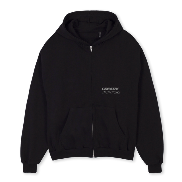 PAINT  Black Oversized Zipped Hoodie.