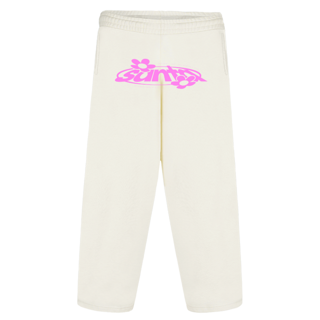 SANTAONEPANTA_PINK Vintage White Straight-Leg Baggy Sweatpants.