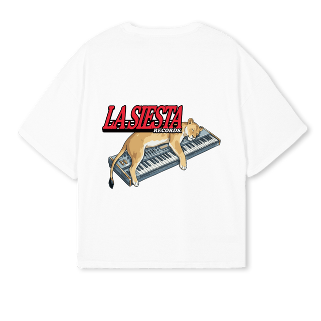 LIONLASIESTARECORDS White Oversized Boxy Tee.