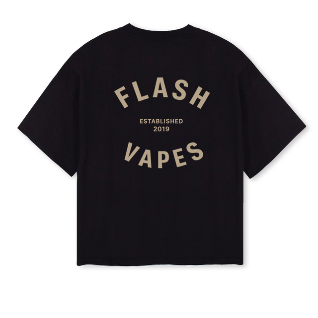 FLASH VAPES Black Oversized Boxy Tee.