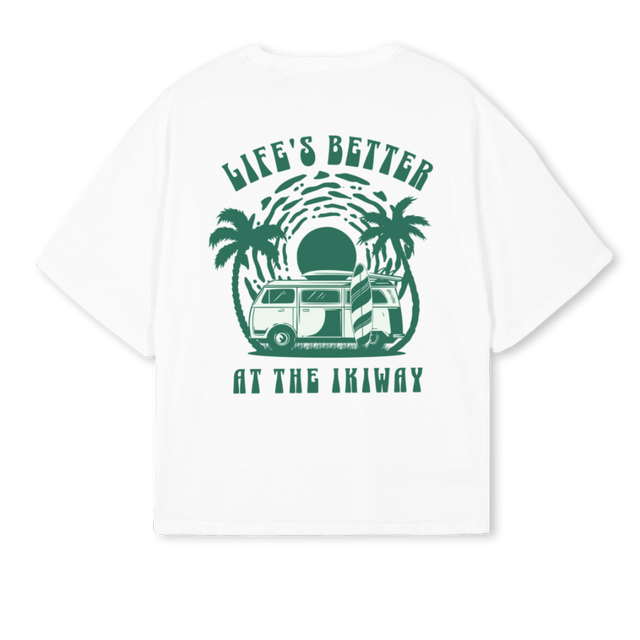 LIFESBTEE BOXOVGREEN White Oversized Boxy Tee.