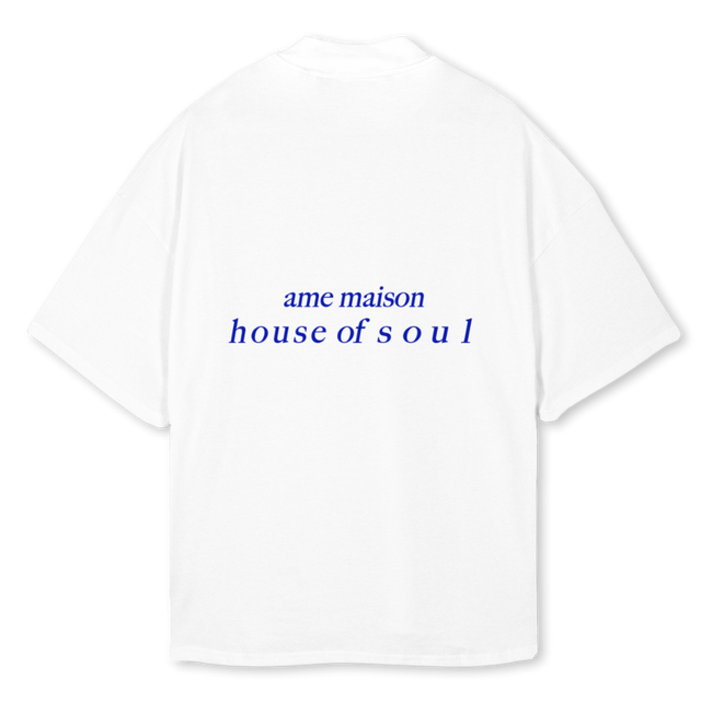 AMEMAISONWHITEMOCK White Oversized Mock Neck Tee.