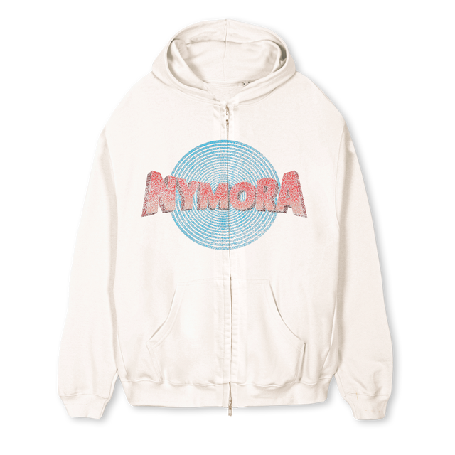 Q Vintage White Regular Zipped Hoodie.