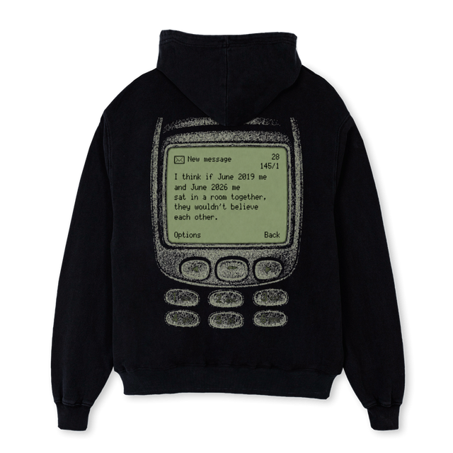 TEXTING ME Black Oversized Hoodie.