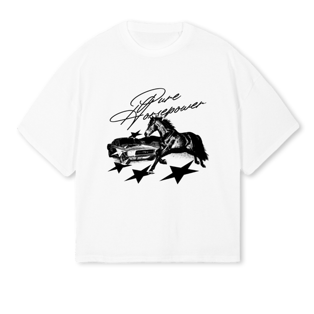 HORSEPOWER White Oversized Boxy Tee.