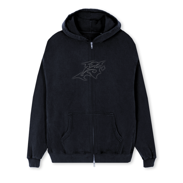 JS GLOW Vintage Black Regular Zipped Hoodie.