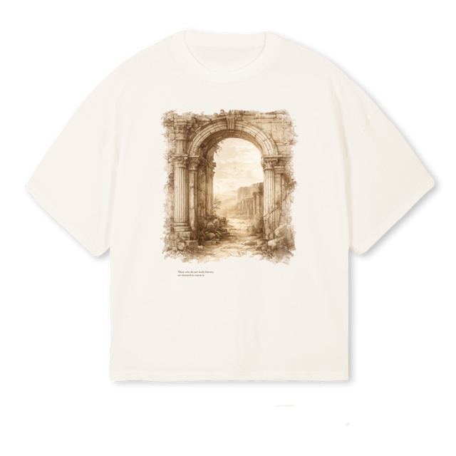 BEIGE PILLARS Vintage White Oversized Boxy Tee.