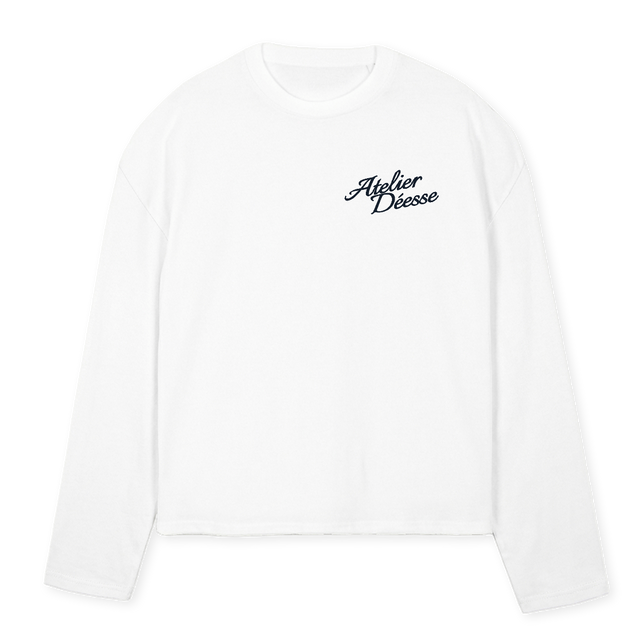 AT LARGA White Oversized Boxy LS Tee.