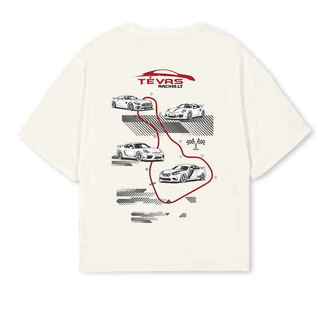 TEVASRACING Cream Oversized Boxy Tee.