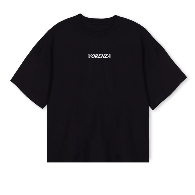 VORENZA  Black Oversized Boxy Tee.