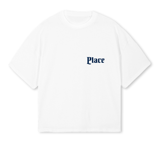 PLACEBEERTEE White Oversized Boxy Tee.