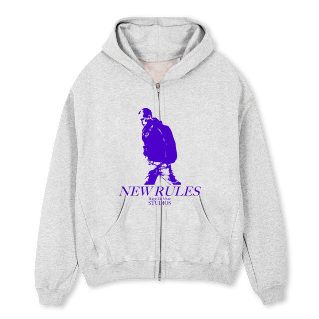 RULESGRYBLU Light Grey Marl Oversized Zipped Hoodie.