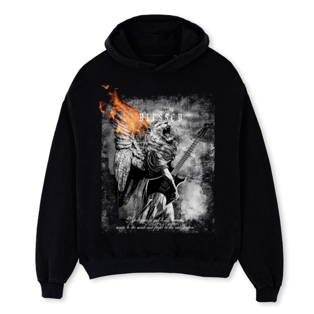 MUSIC GIVES Black Oversized Hoodie.