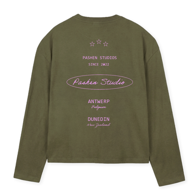 PASHEN_1 Vintage Olive Oversized Boxy LS Tee.