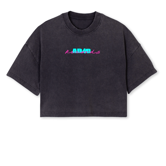 ADHDXAGNOSTICVBOTS Vintage Black Cropped Oversized Tee.
