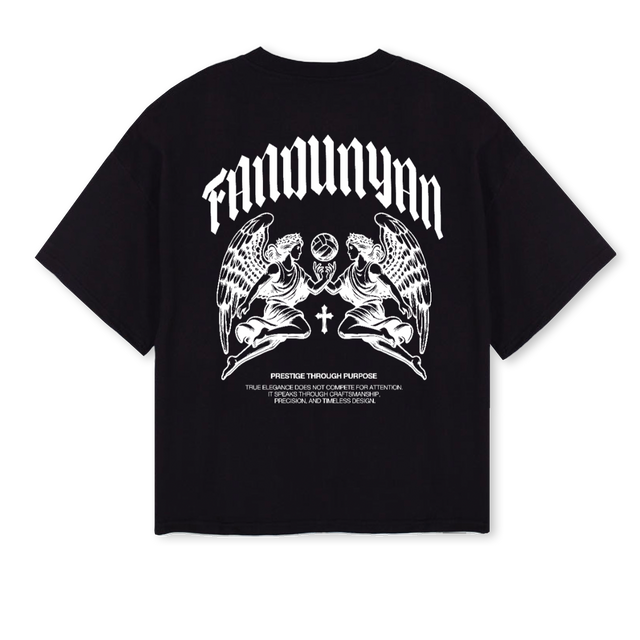 FANDUNYAN PRINT Black Oversized Boxy Tee.