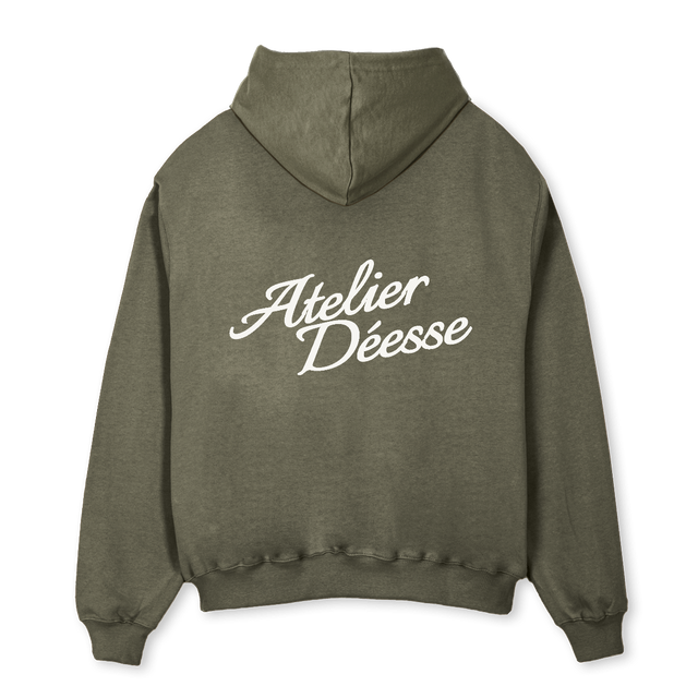 CREMALLERA Vintage Olive Oversized Zipped Hoodie.