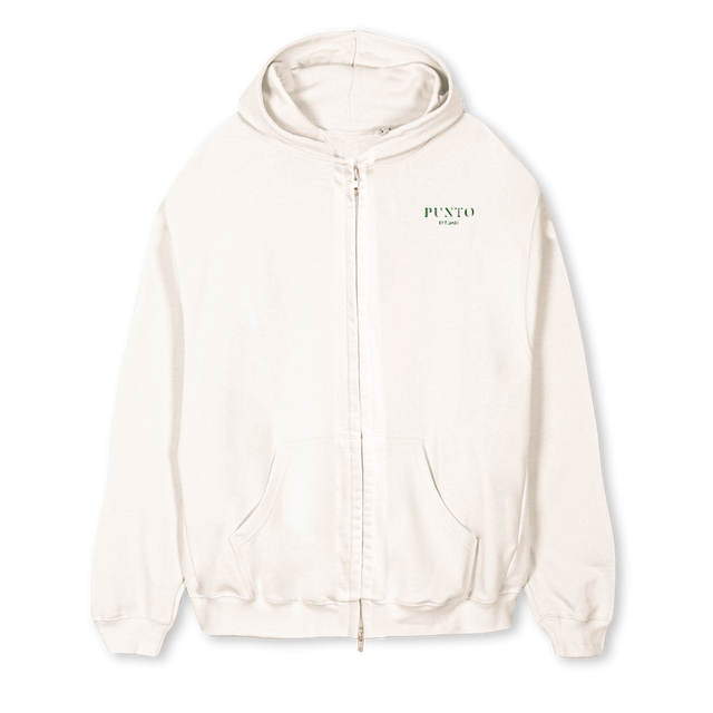 PUNTOO Vintage White Regular Zipped Hoodie.