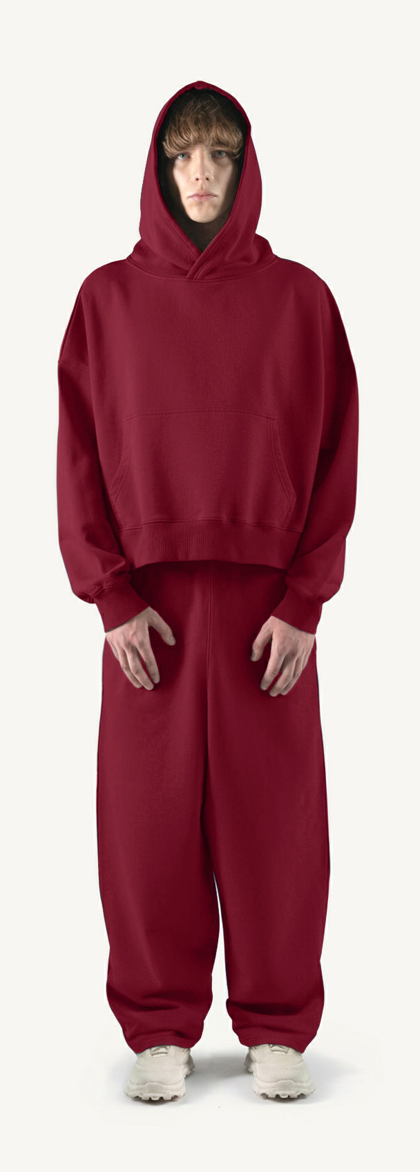 Burgundy Straight-Leg Baggy Sweatpants.