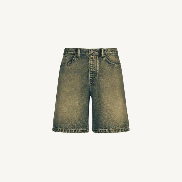 Faded Burn Light Blue Loose Fit Denim Shorts.