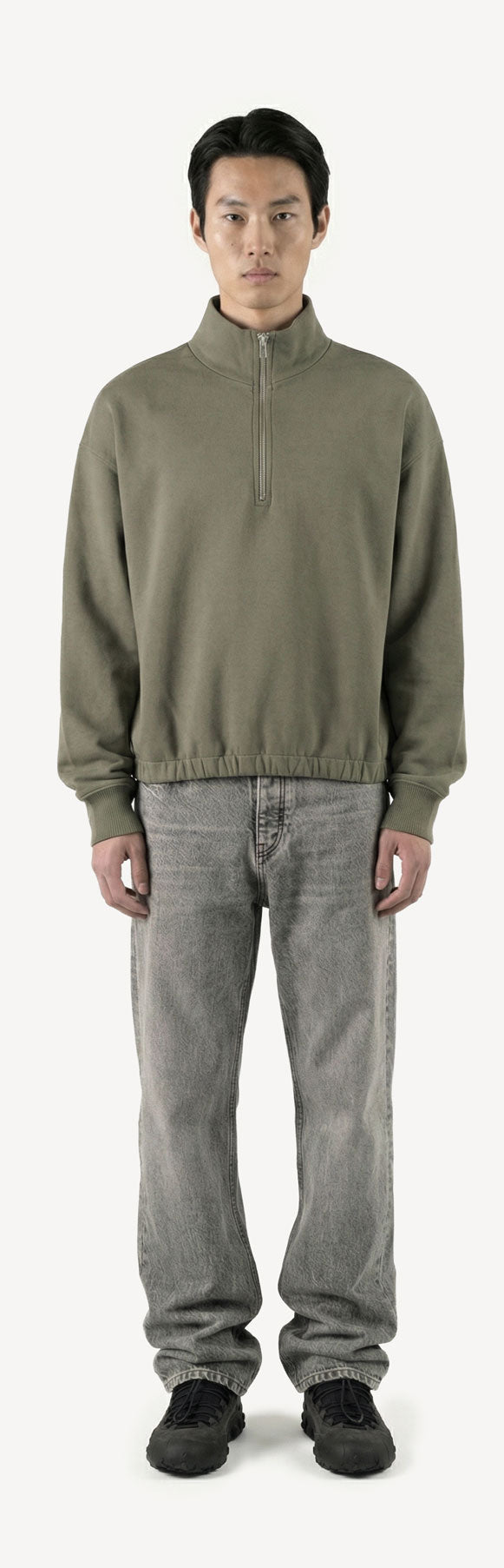 Vintage Olive Oversized Boxy 1/4-Zip Sweater.