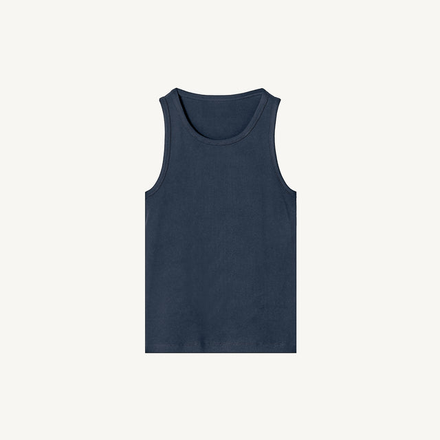 Navy Blue Slim Ribbed Tank.