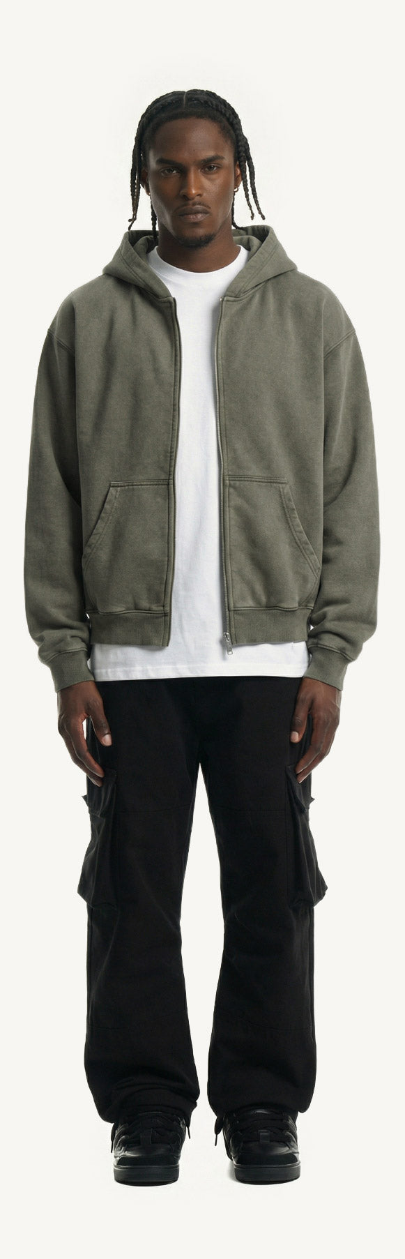 Vintage Olive Oversized Zipped Hoodie.